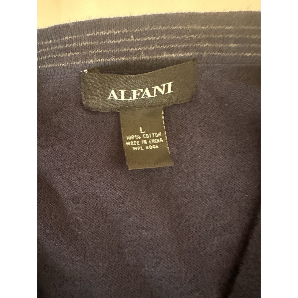 Alfani Men's Cotton Knit Sweater Blue V-Neck Solid Pullover Long Sleeve L